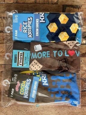 NWT Cereal Lover’s Bundle Kellogg’s Cocoa & Rice Krispies + S’mores Socks 3 Pair